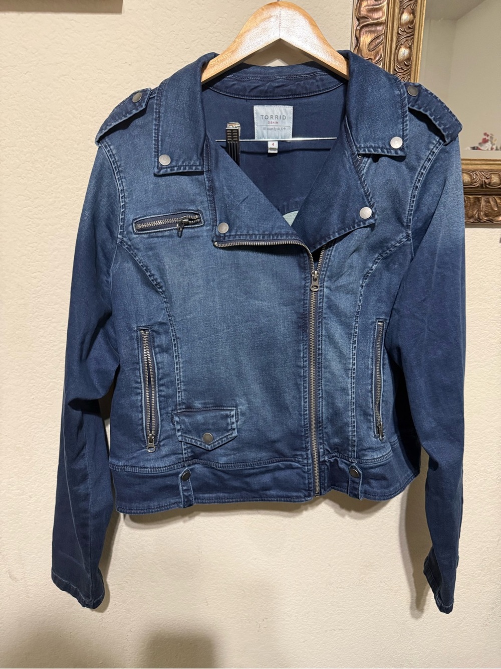 Torrid Jean Denim Moto Jacket with Zippered Accents